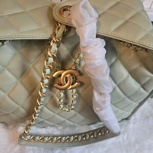 CHANEL Mint Quilted Shoulder Bag with Gold Chain